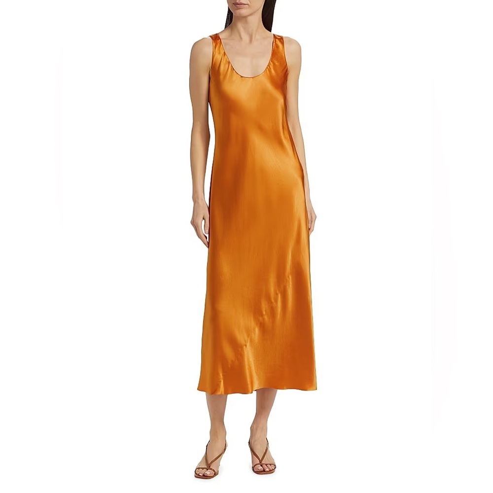 Vince Bias Tank Maxi Sleeveless Satin Dress in Dark Marigold XS‎ Cocktail Party